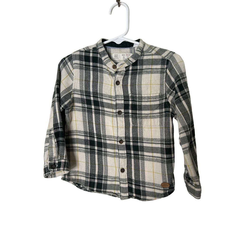 Zara Baby 18-24 month Cream Black Plaid Flannel Button Up Cotton Unisex Neutral